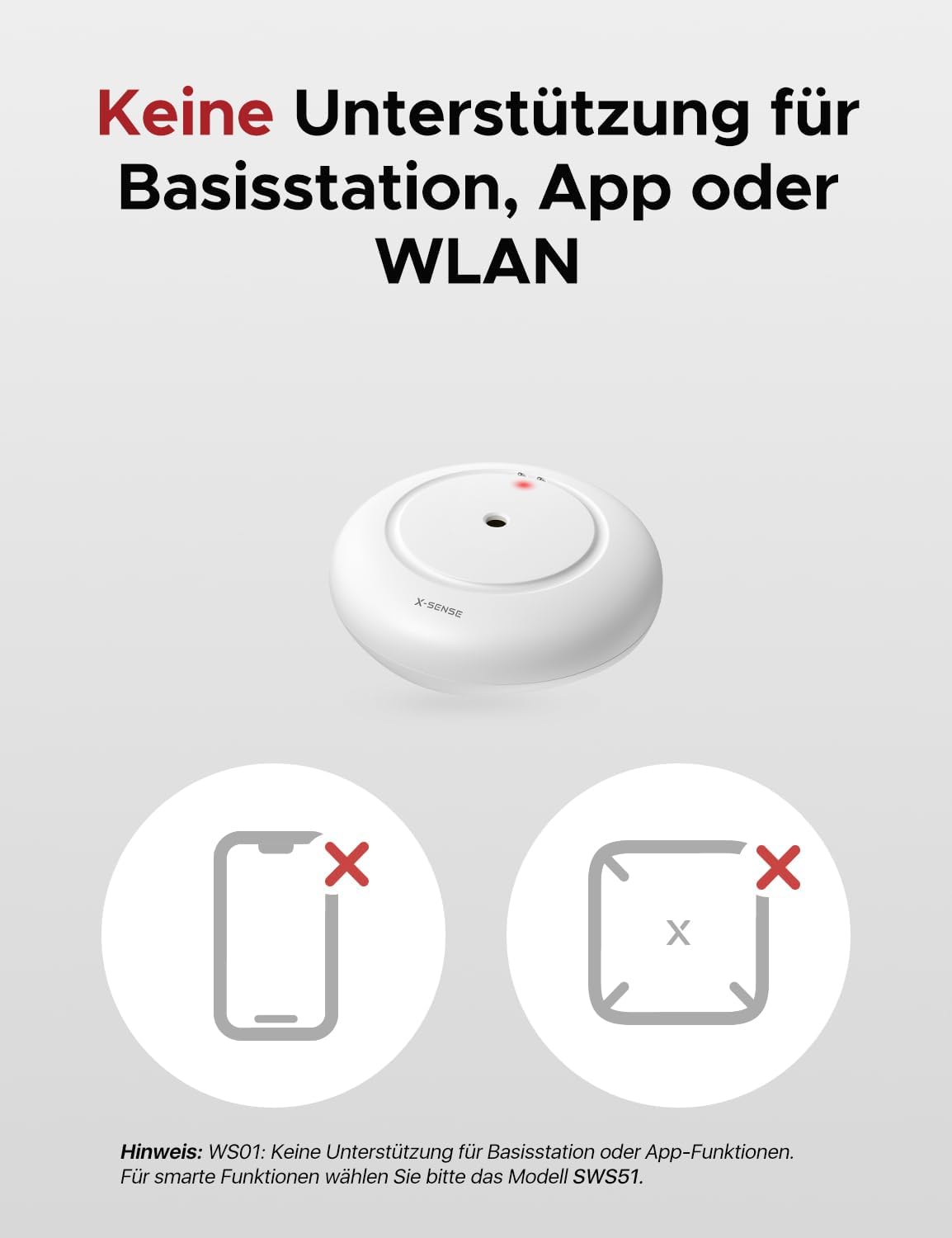 Detalle de X-Sense STANDALONE WS01 Mini-Wassermelder ohne App (3er Set) – batteriebetrieben, IP66, 110 dB Alarm