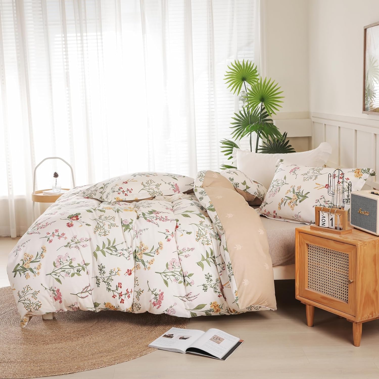 Detalle 2 de OAITE King 3-Piece Cotton Duvet Cover Set, Floral, 400 Thread Count
