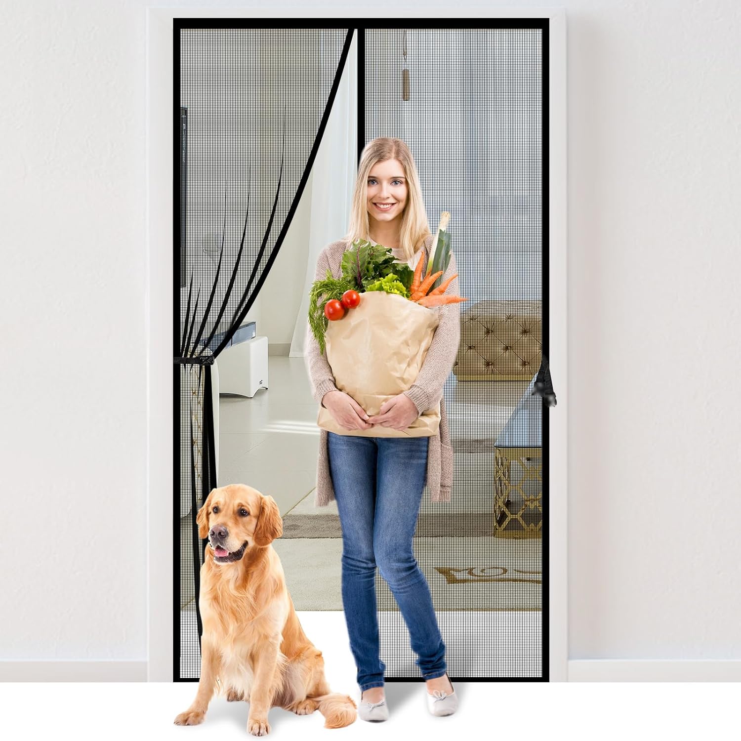 Detalle de Iduontis Magnetic Fiberglass Screen Door, Fits 32 x 80-Inch Doorways