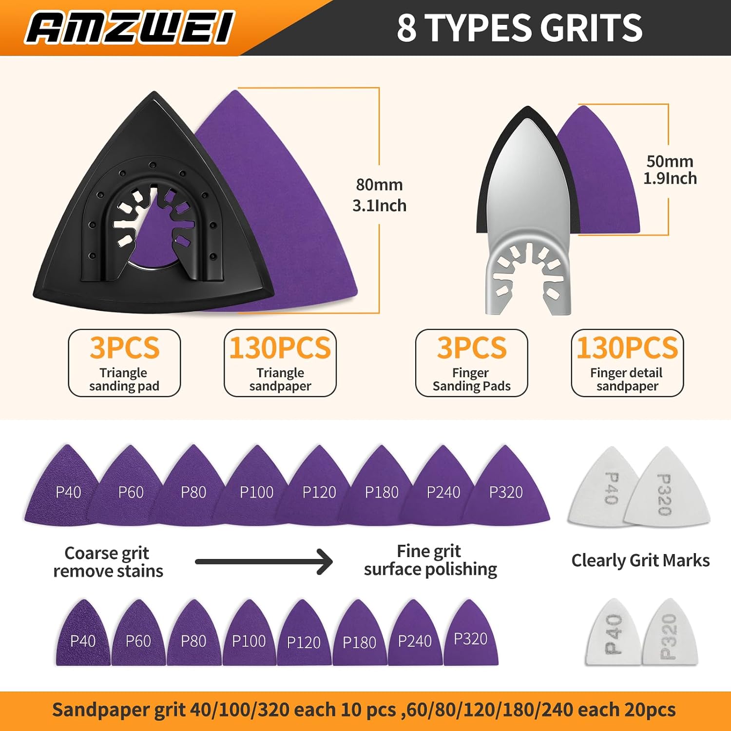 Detalle de 266PCS Multi Tool Sanding Pads Kit with Triangle and Fingertip Pads