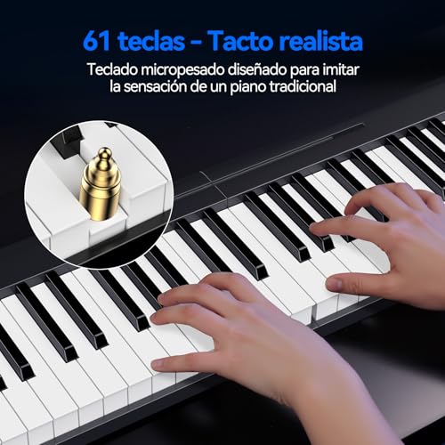 Detalle de Rhymo Teclado Piano Plegable de 61 Teclas con Bluetooth MIDI