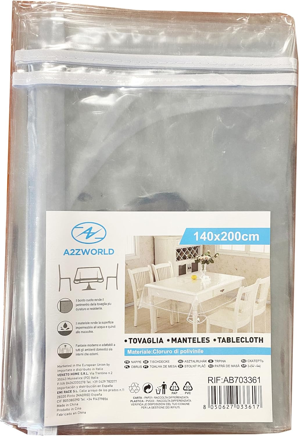 Thumbnail 4 de Nappe rectangulaire transparente en PVC A2ZWORLD 140 x 200 cm – Protection praktique et facile d’entretien