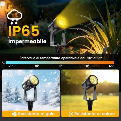 Detalle de LONIUTO Faretti da giardino 35 m con telecomando e timer, 10 pezzi 3W, LED COB 3000K, IP65 – illuminazione esterna regolabile
