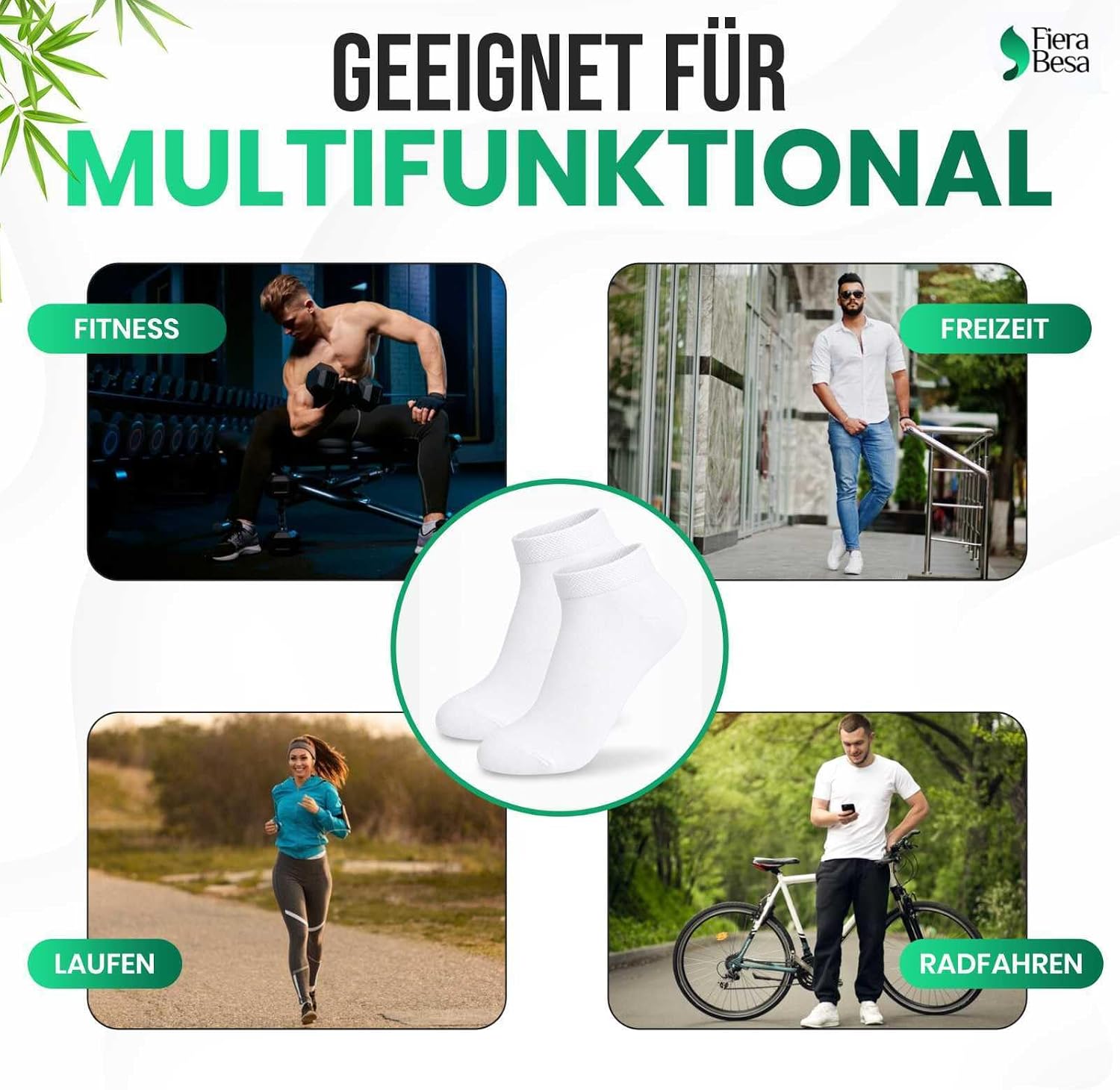 Thumbnail 3 de Fiera Besa FB-Uni-Bmb-Ptk Bamboo Trainer Socks, Short, Unisex, 5 Pairs