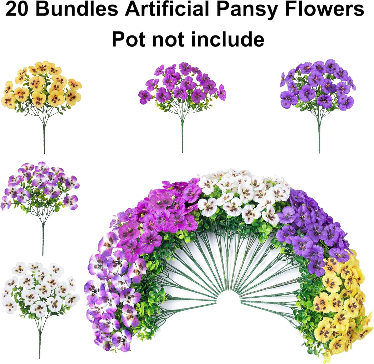 Detalle de Ivydale 20 Artificial Pansy Flowers for Outdoor Decor