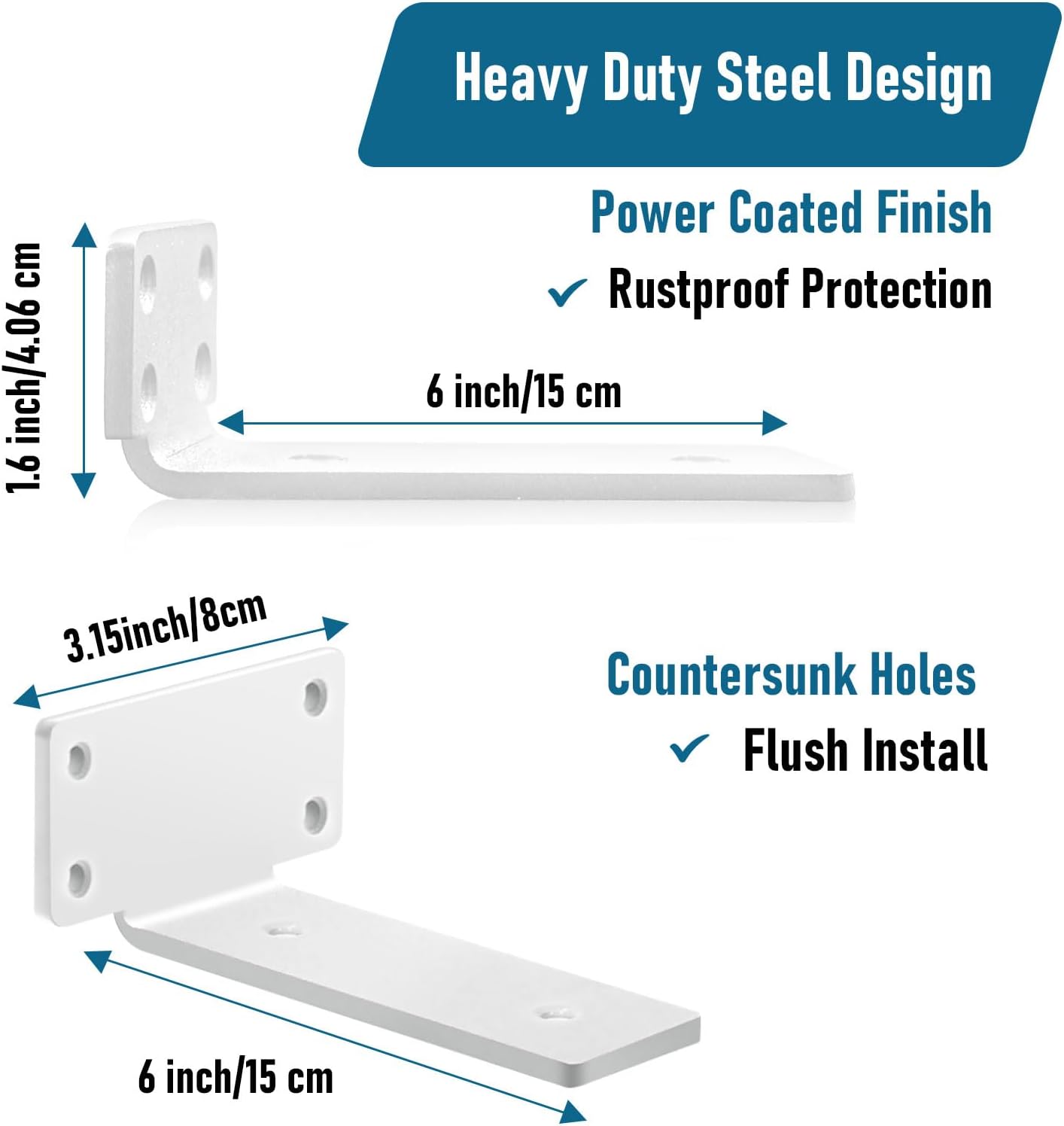 Thumbnail 1 de 8 Pack 15cm Floating Shelf Brackets (Heavy Duty Steel L Braces) – White