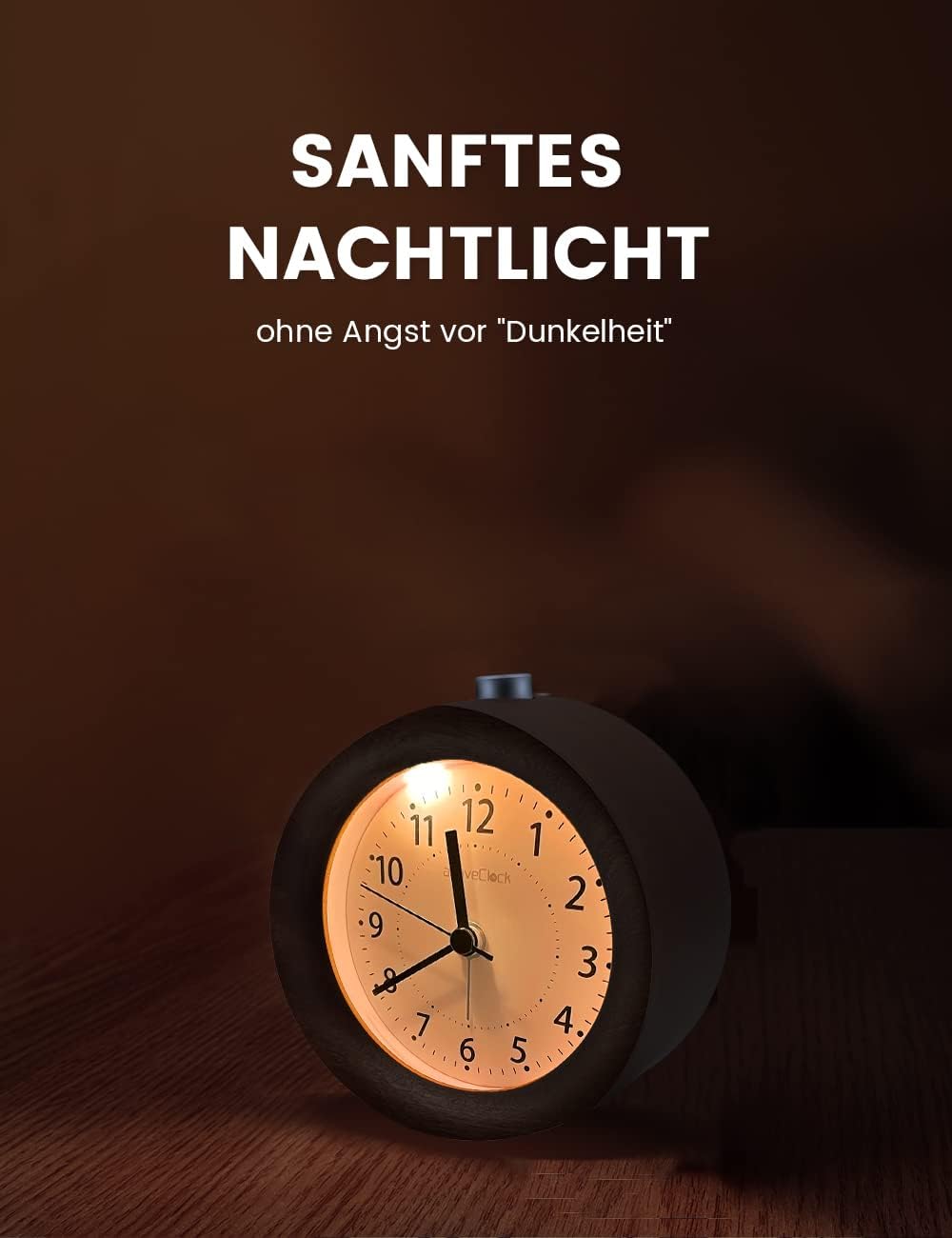 Thumbnail 4 de aboveClock Analog-Wecker aus Holz ohne Ticken mit Snooze und Nachtlicht (Naturholz hellbraun)