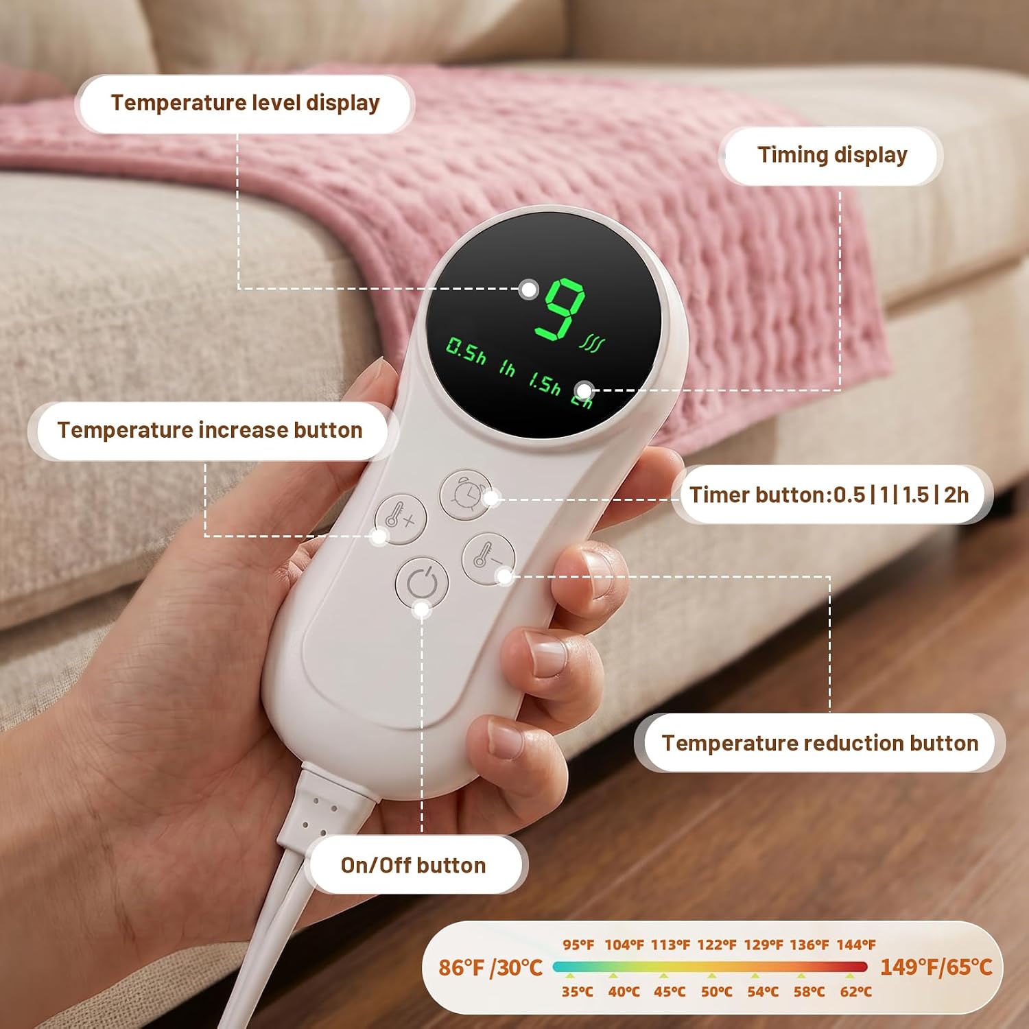 Detalle 2 de Bistee TK-HP6030 Heating Pad, 24 x 12 in, 9 heat settings and 4 timers