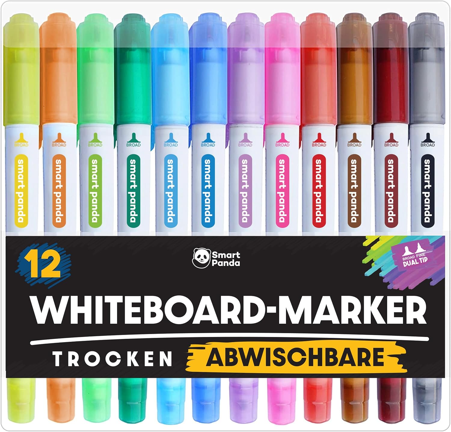 Detalle de SmartPanda Whiteboard Marker Set mit Doppelspitze (12 Farben) – abwischbar, non permanent