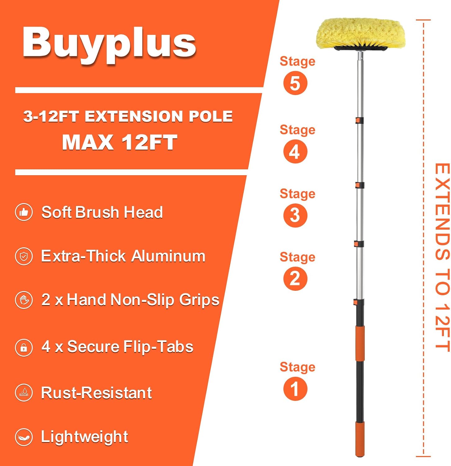 Thumbnail 6 de Buyplus 12FT Car Wash Brush with Long Handle and Aluminum Telescoping Pole