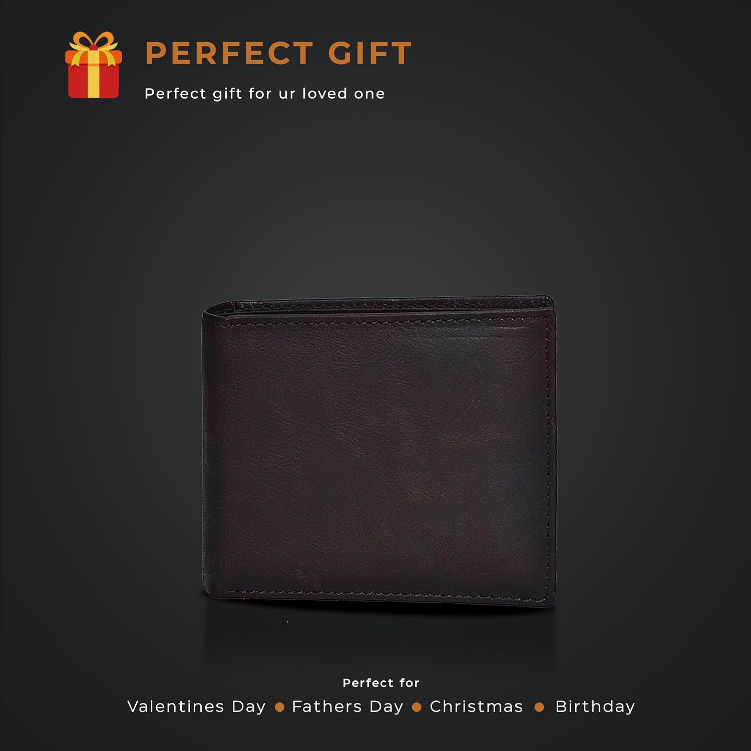 Detalle de Oak Leathers brown leather bi-fold wallet for men with 9 card slots and RFID blocking