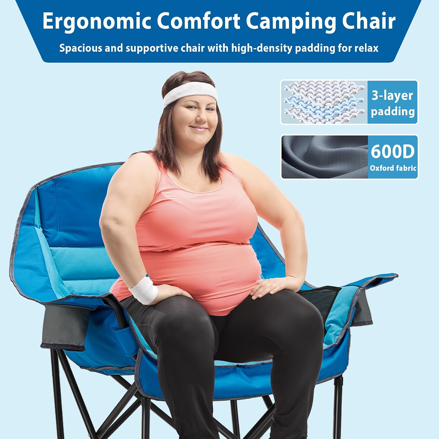 Detalle 2 de Youtanic Oversized Camping Chair: Heavy-Duty Portable Folding Chair for Adults