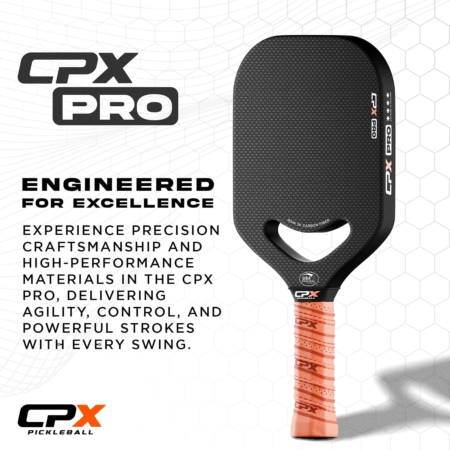 Detalle 2 de CPX Pickleball CPX Pro Carbon Fiber Paddle, Honeycomb Core, Edgeless Design