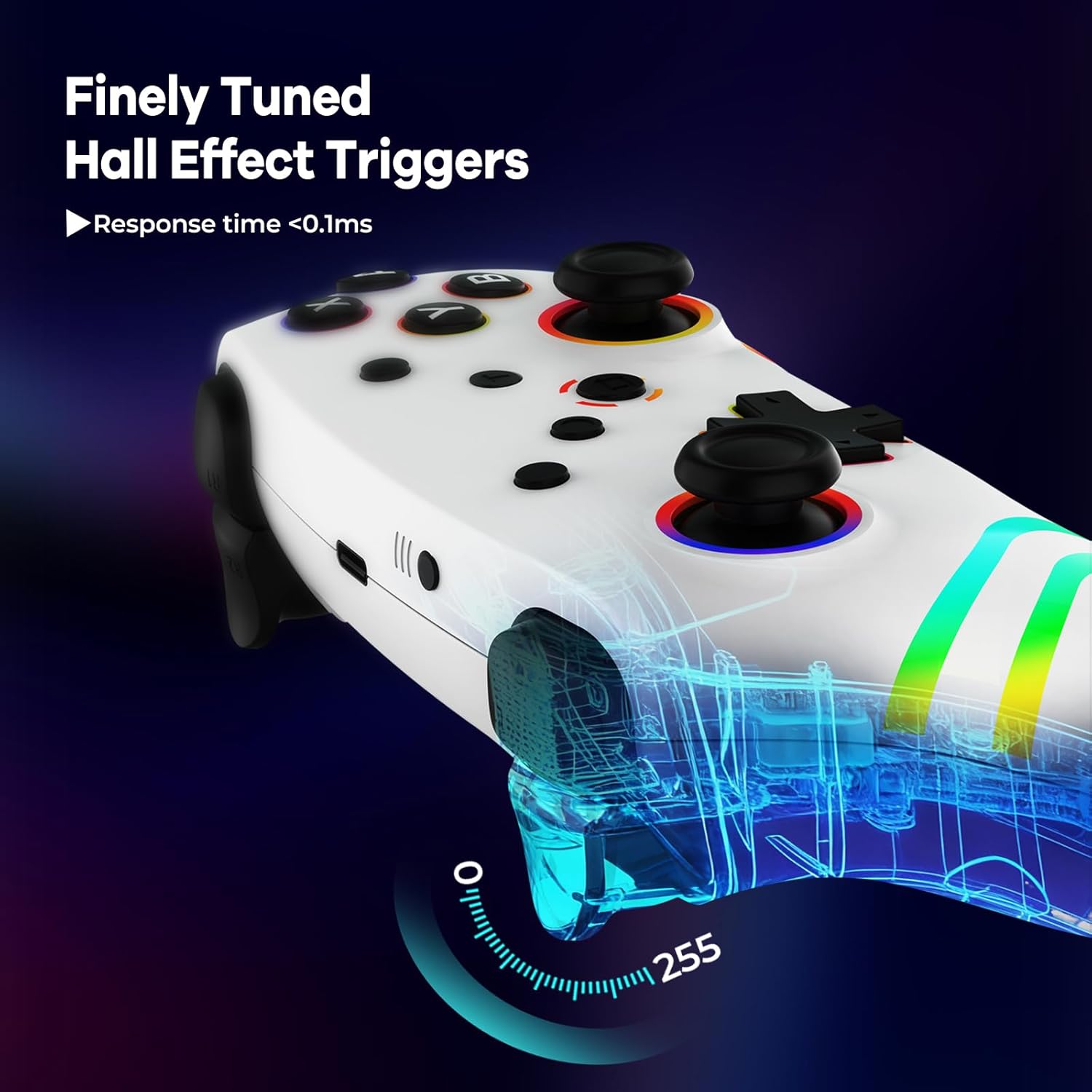 Thumbnail 1 de MYSTILUCK Wireless Pro Controller for Switch / Switch 2 / Lite / OLED / PC (White) with Hall Effect & RGB Lighting