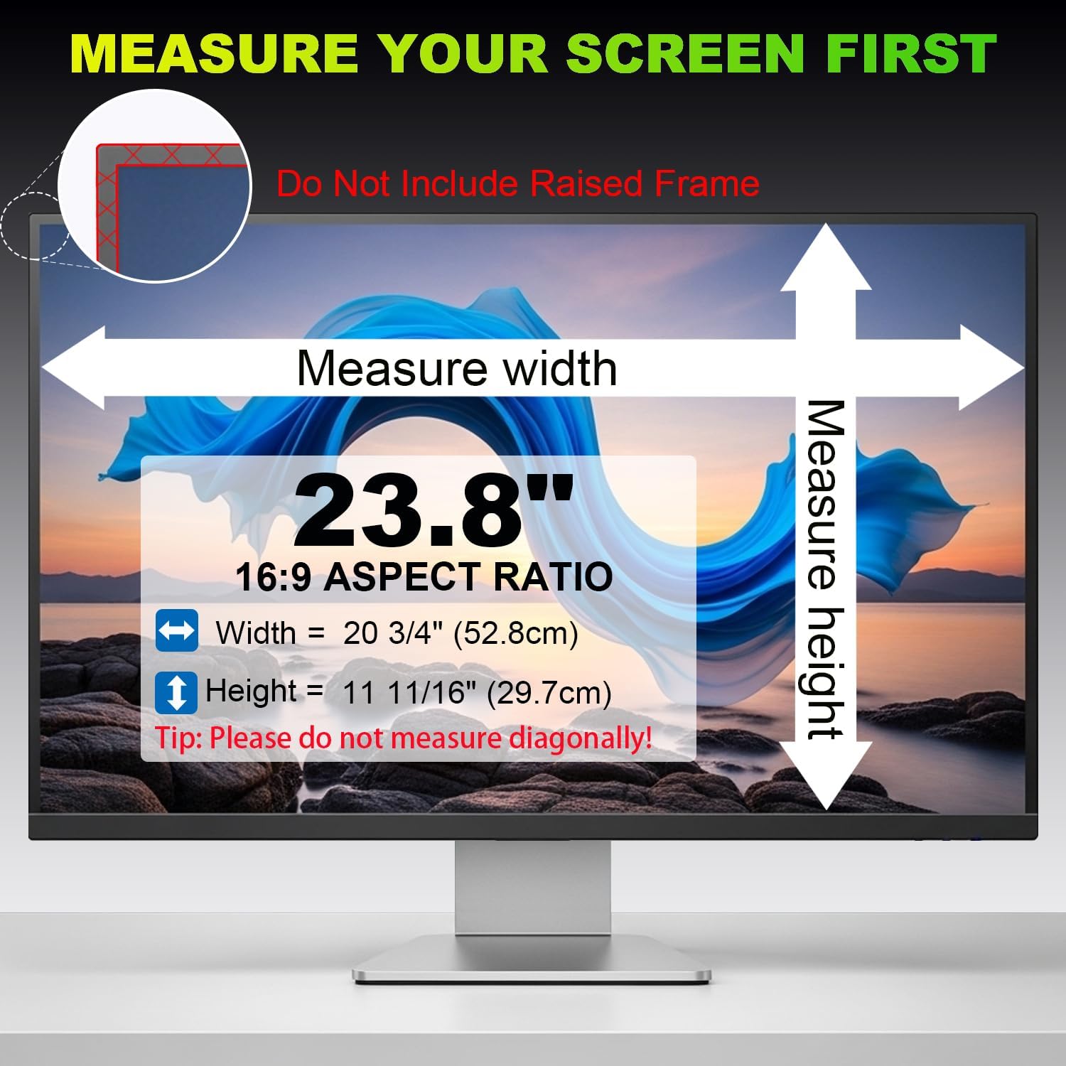 Thumbnail 3 de Ruord 2 Pack Privacy Screen for 23.8 Inch Monitors (52.7x29.8cm) with Blue Light Filter and Anti-Glare