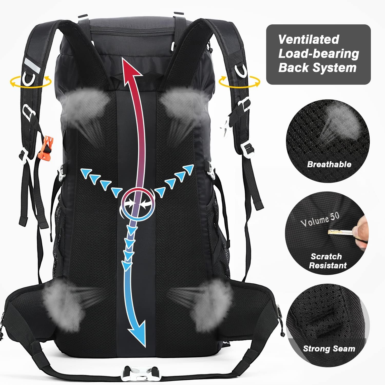 Detalle de HOMIEE 50L Waterproof Hiking Backpack: Durable 50L Trekking Pack for Outdoor Adventures