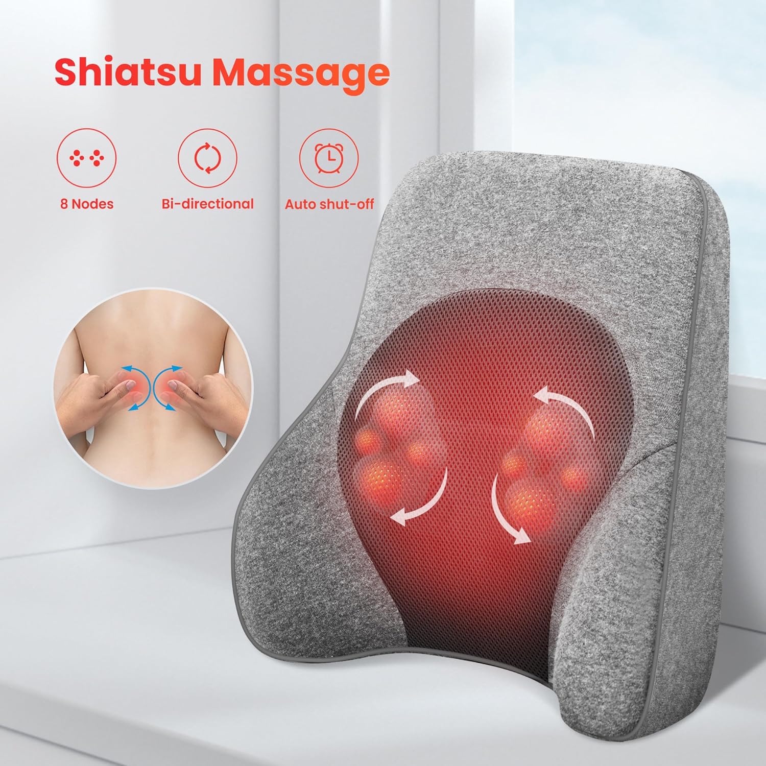 Thumbnail 2 de COMFIER massaggiatore schiena Shiatsu per sedia da ufficio con calore (cuscino cervicale, collo, spalle e lombare)