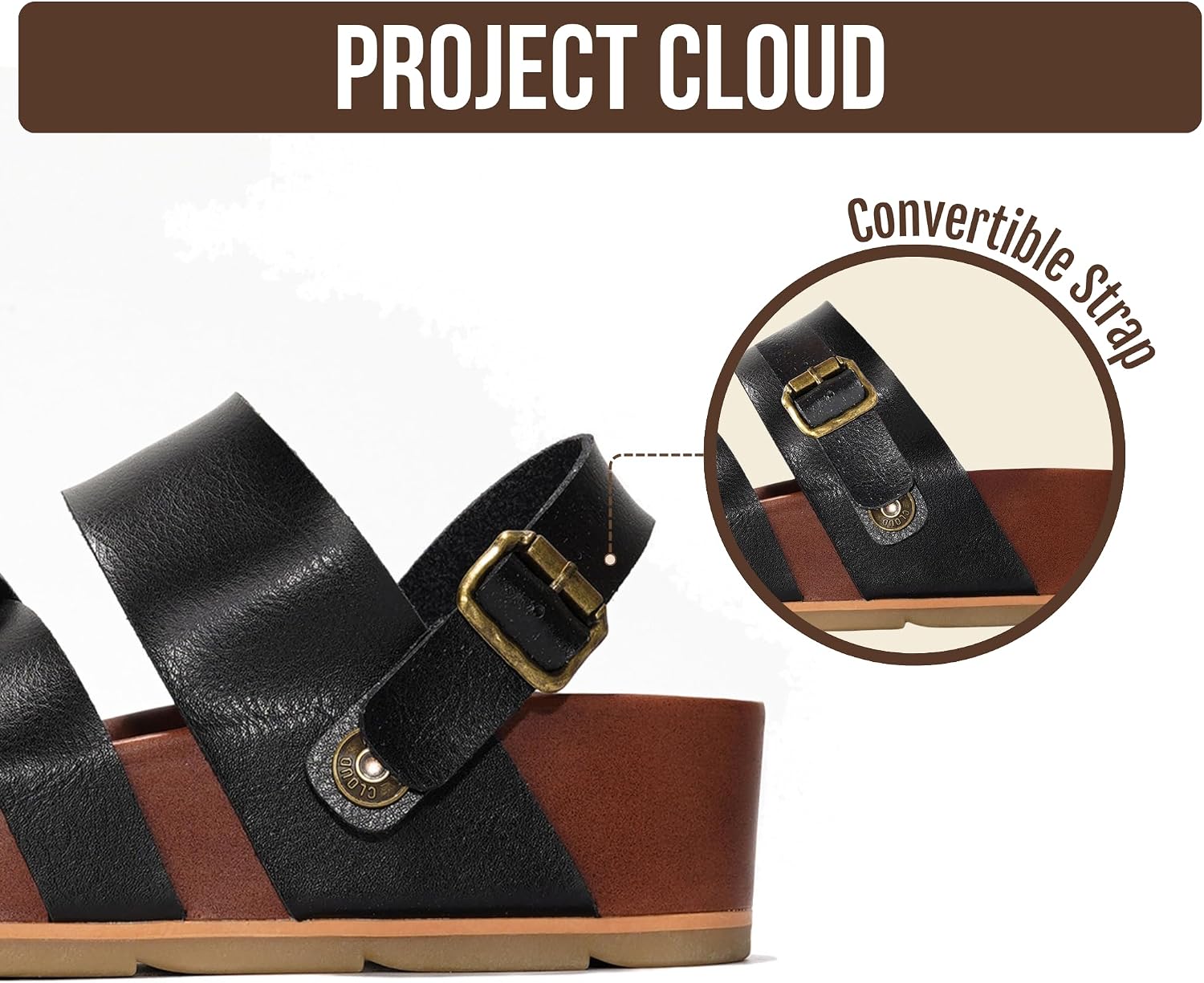 Detalle de Project Cloud Platform Sandals for Women – Strappy Wedges with Plush & Soft Insole, Non-Slip Platform