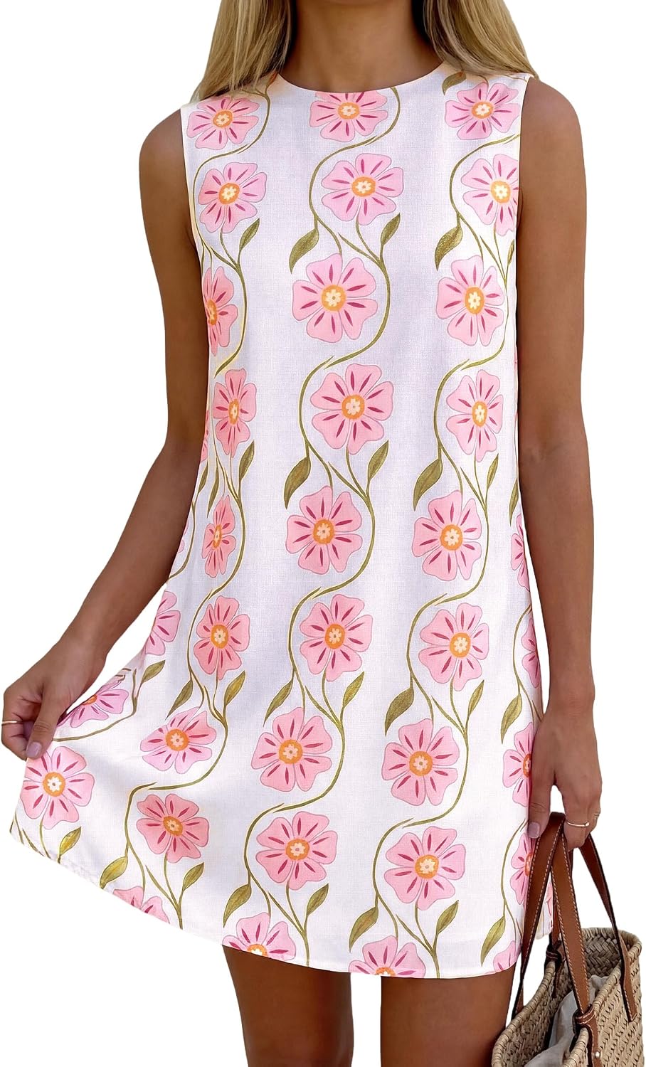 Detalle de PRETTYGARDEN Sundresses for Women 2026 Summer Floral A-Line Short Dress