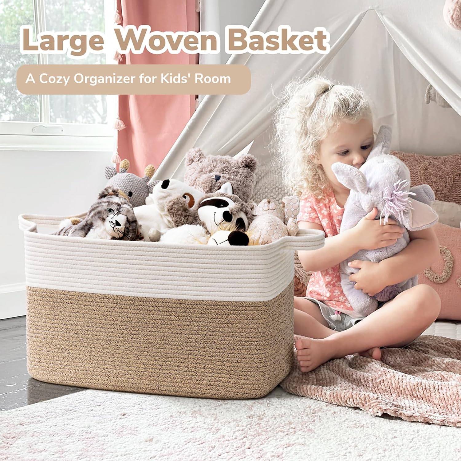 Thumbnail 1 de Goodpick rope21-Lsquare mixbrownGoodpick Woven Blanket Basket, 75L Cotton Rope