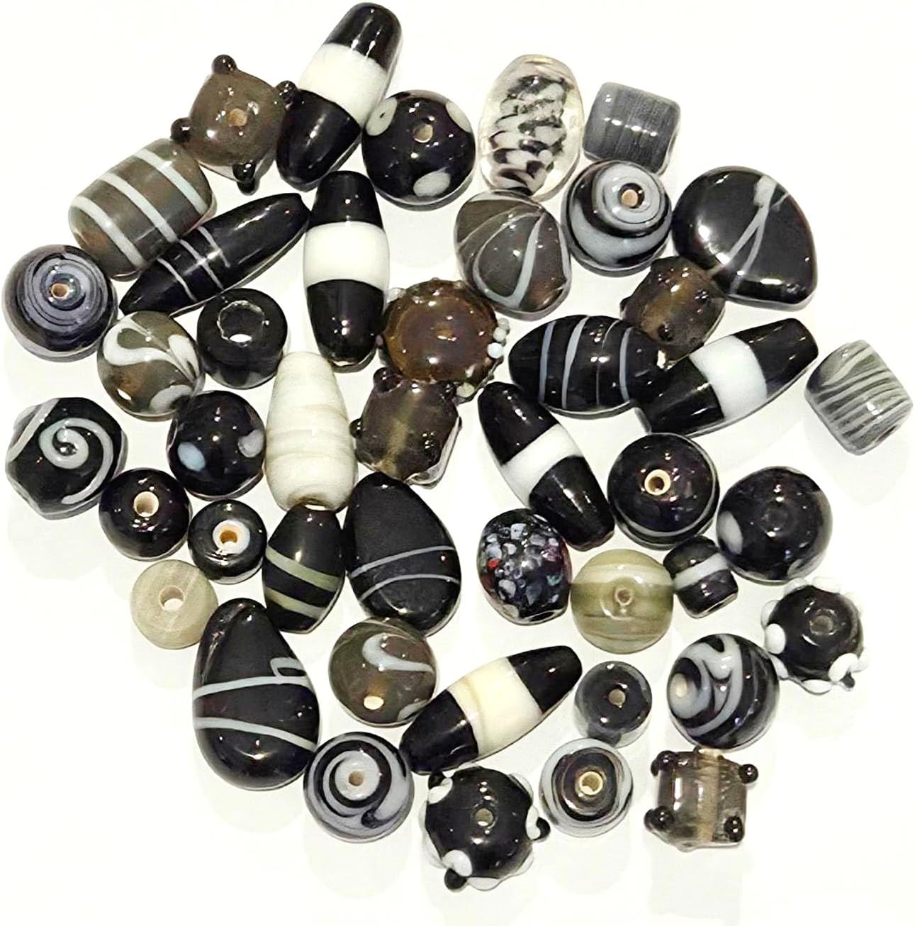 Thumbnail 2 de Perlin Lampwork Glasperlen Fancy Mix zum Auffädeln (500 g, schwarz) – verschiedene Formen, 6–20 mm