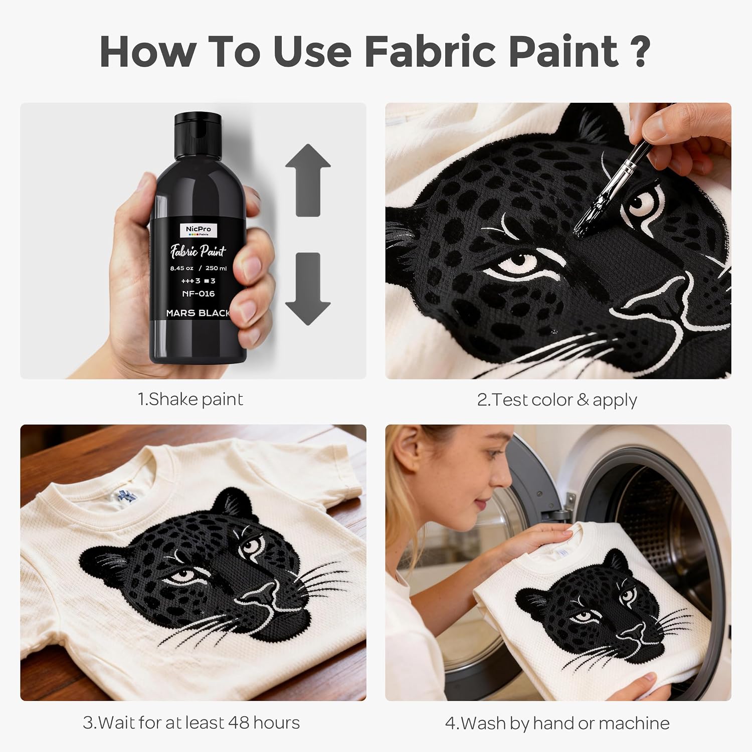 Thumbnail 3 de Nicpro Textilfarbe Schwarz, 250 ml – dauerhaft, waschfest und vielseitig einsetzbar