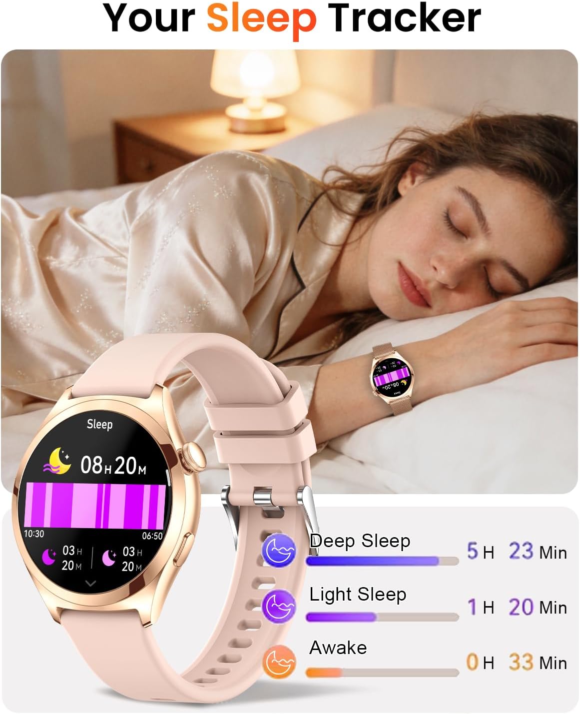 Thumbnail 6 de Fitonme Smart Watches for Women (Rose Gold) with Bluetooth Calling, 1.27″ HD Curved Display