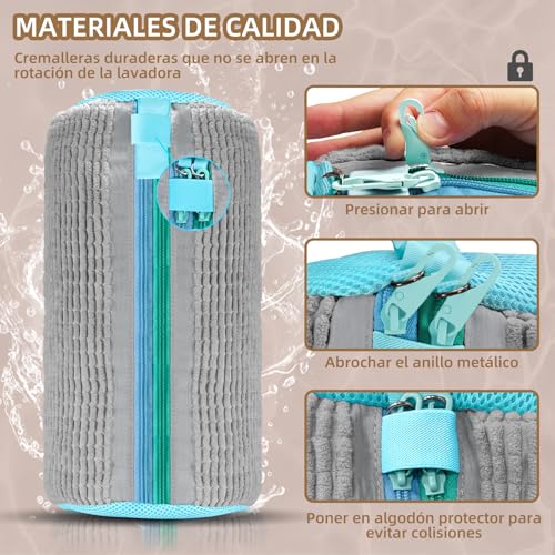 Detalle de FOREDOO 2 en 1 Bolsa lavadora para zapatillas con doble cremallera: limpieza 360° y versatilidad