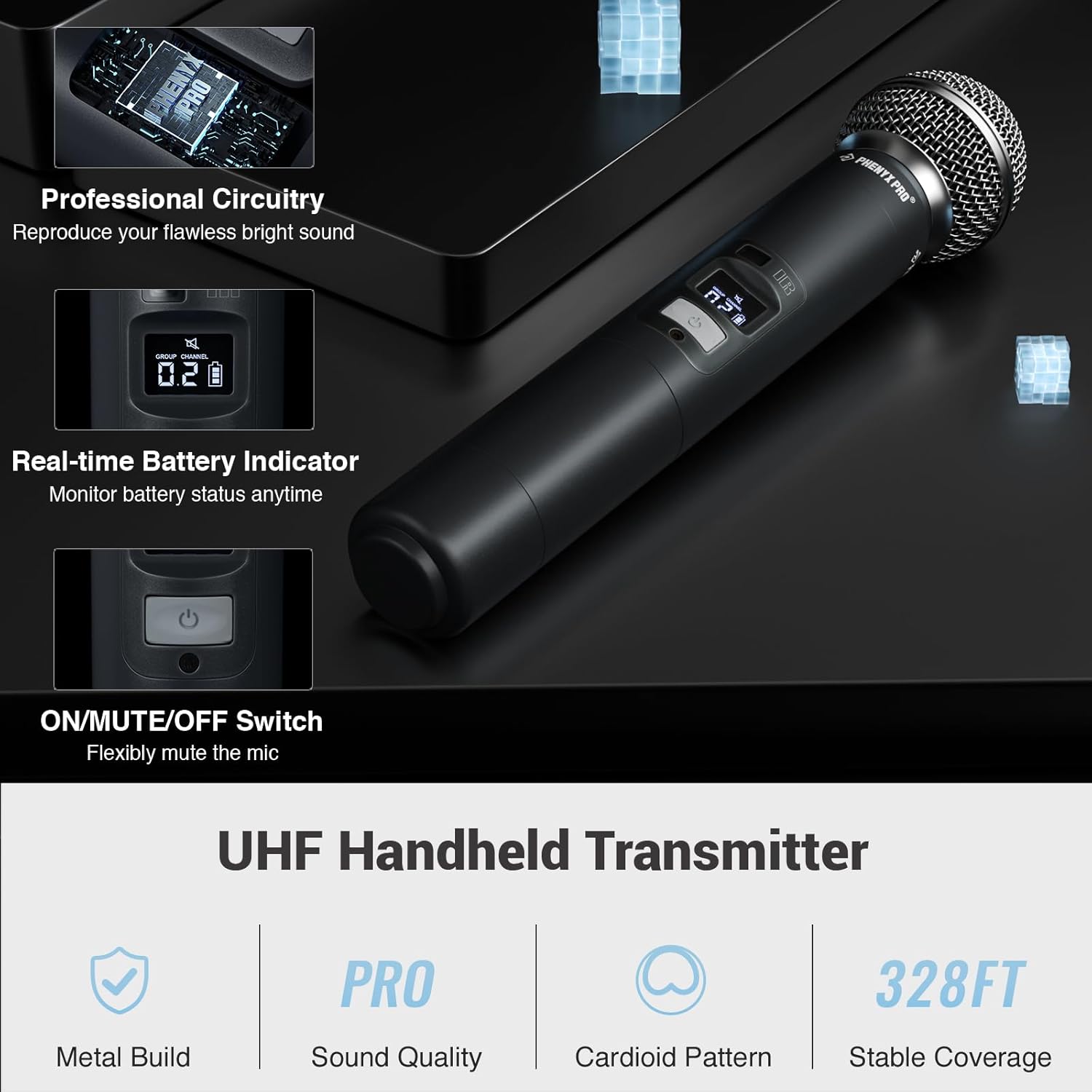 Detalle 2 de Phenyx Pro PTU-71-2H Wireless Dual Mics 328ft
