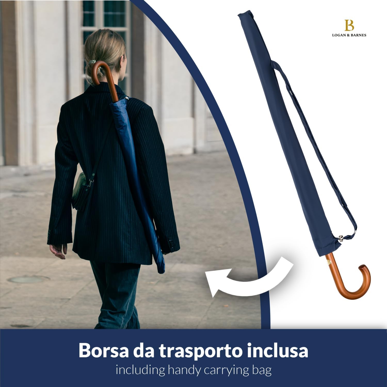 Thumbnail 2 de LOGAN & BARNES Ombrello antivento Edinburgh Ø120 cm – XXL in legno autentico, 16 stecche e punta in gomma