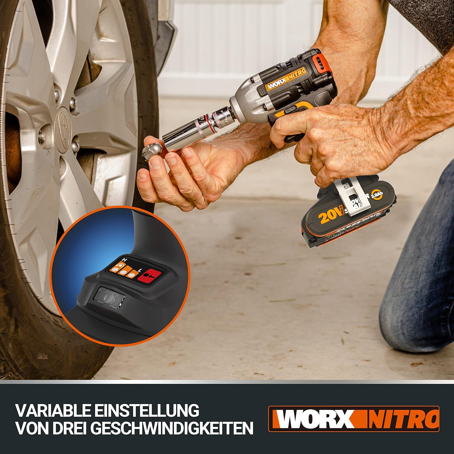 Detalle de WORX WX272.9 Nitro Brushless Akku-Schlagschrauber 20V (bis 300 Nm) mit 3-Gang-Getriebe & LED – ohne Akku & Ladegerät