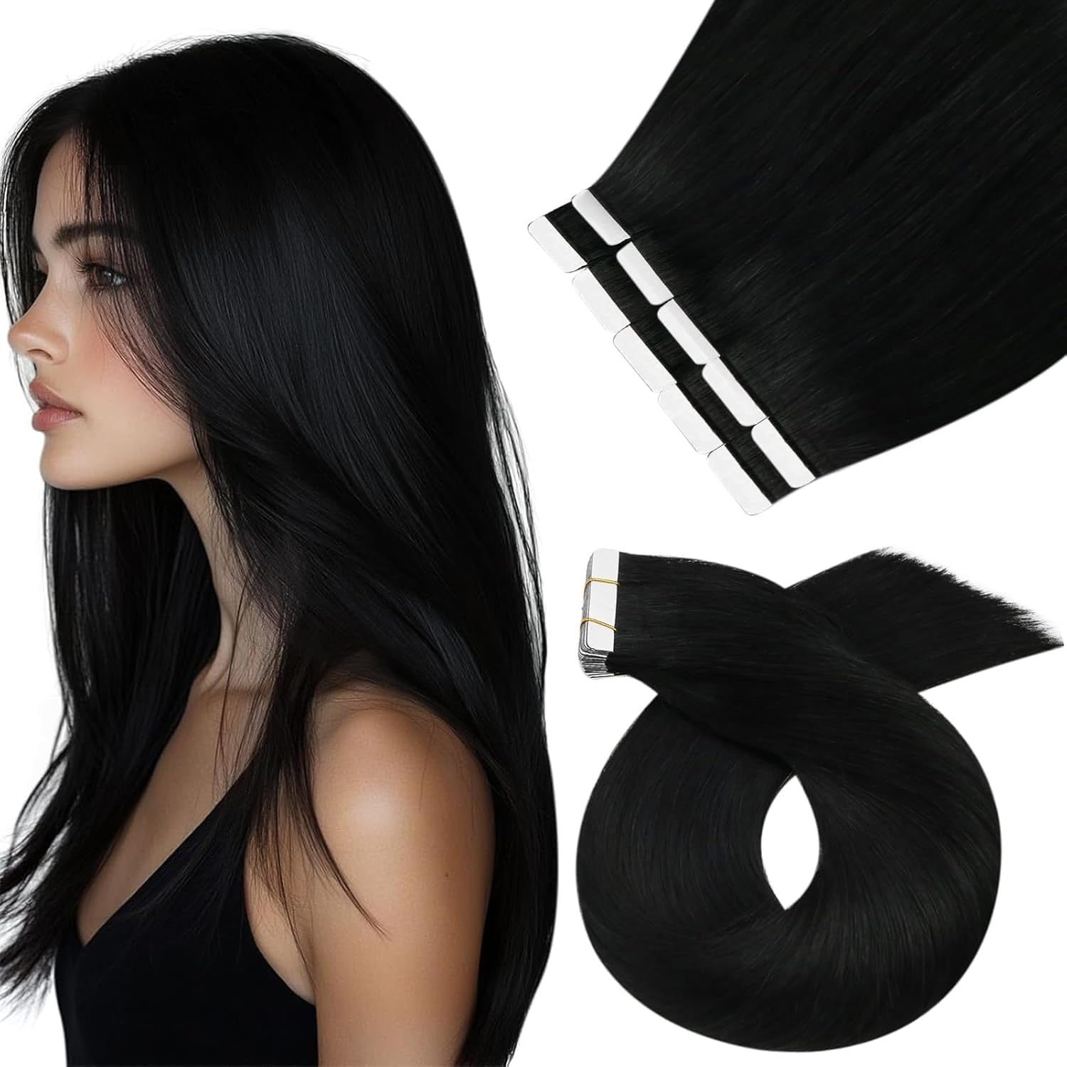 Detalle de Moresoo Tape Extensions Echthaar – 10 Stück, 50 cm, nahtloses Echthaar-Volumenpaket