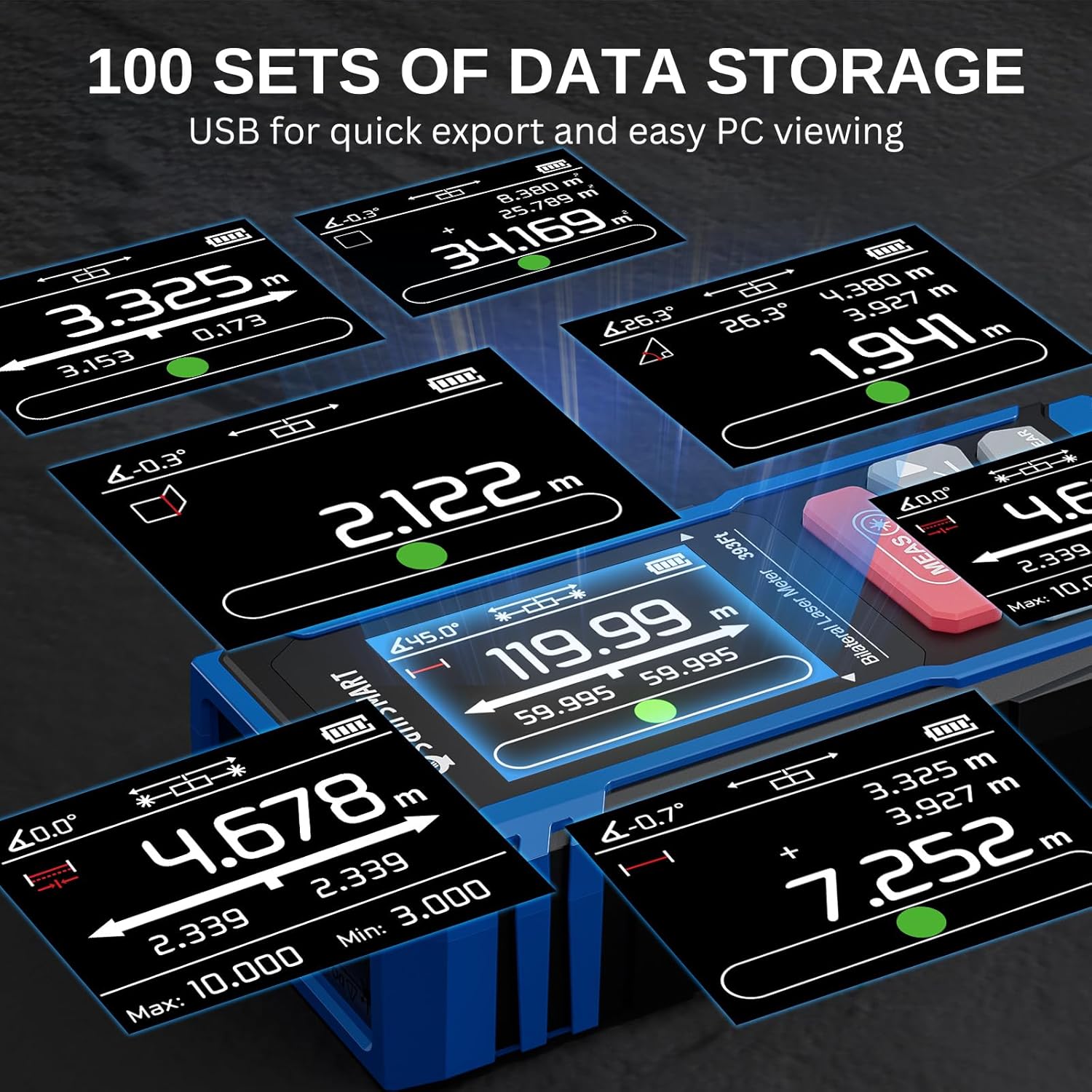 Thumbnail 3 de SainSmart doppio misuratore laser ricaricabile fino a 120 m con LCD retroilluminato