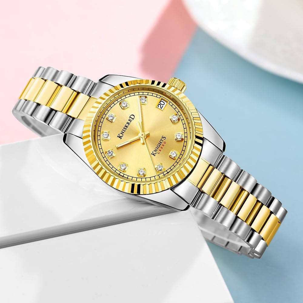 Detalle de Montre classique pour femme KNISKRED avec accents cristal et bracelet en acier inoxydable