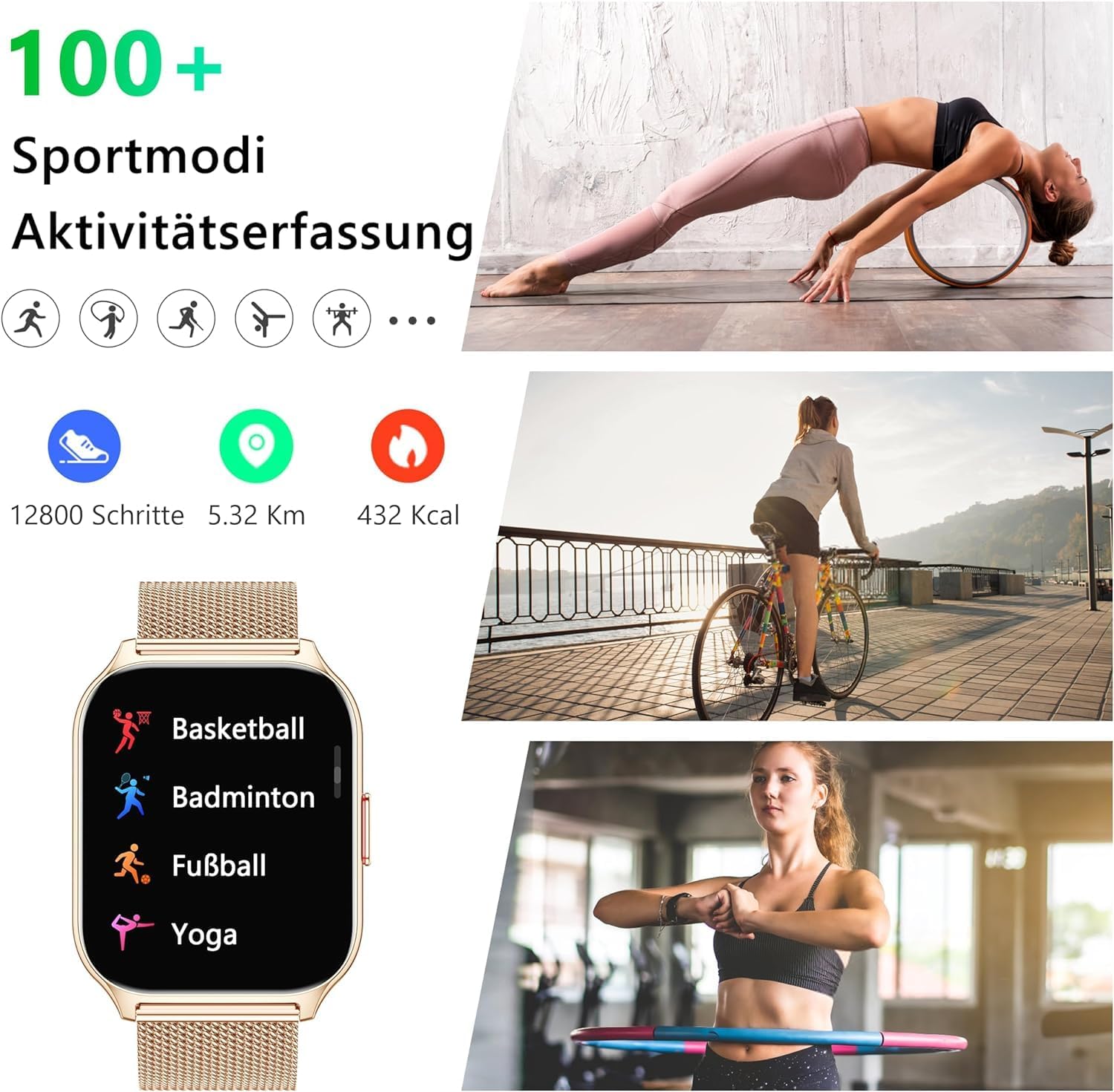 Thumbnail 4 de ZOSKVEE Smartwatch – 2-Zoll-Farbdisplay, Blutdruck, Herzfrequenz und SpO2-Tracker für Android & iOS