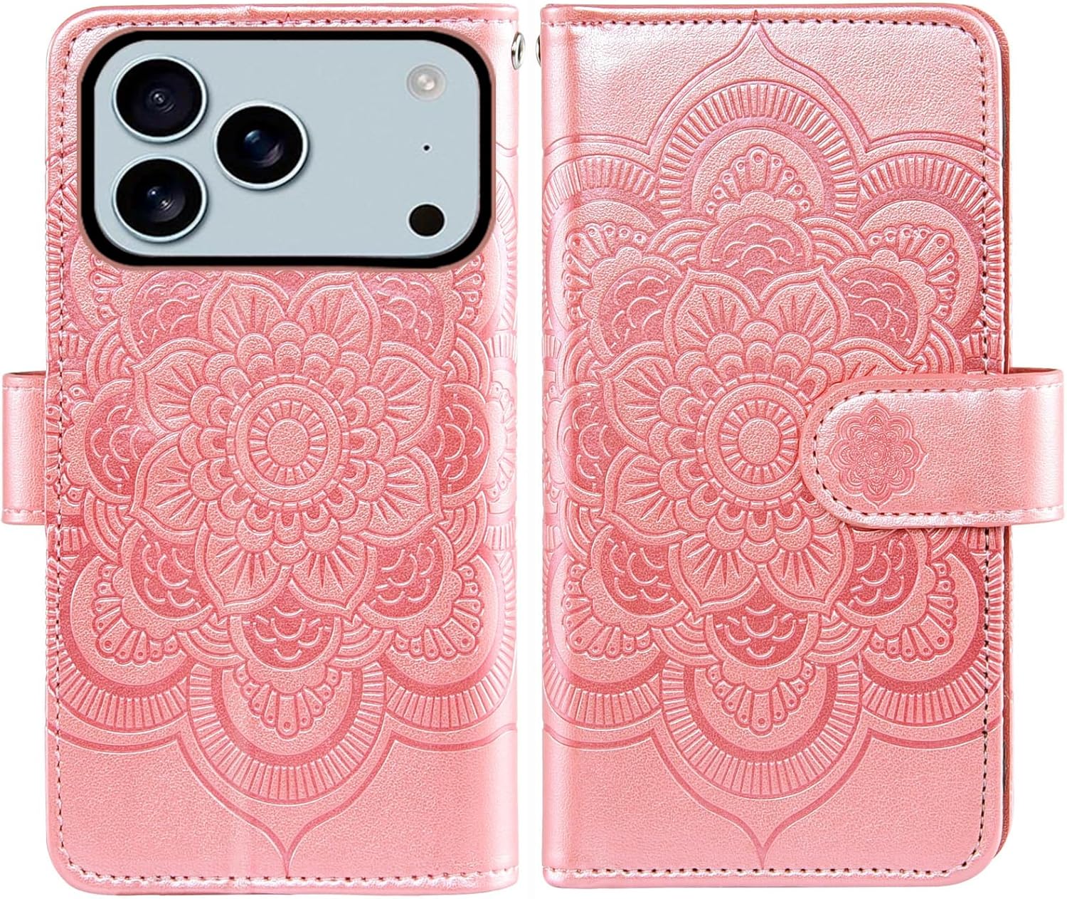 Detalle de Asuwish Wallet Case with Tempered Glass for iPhone 17 Pro (6.3") Rose Gold