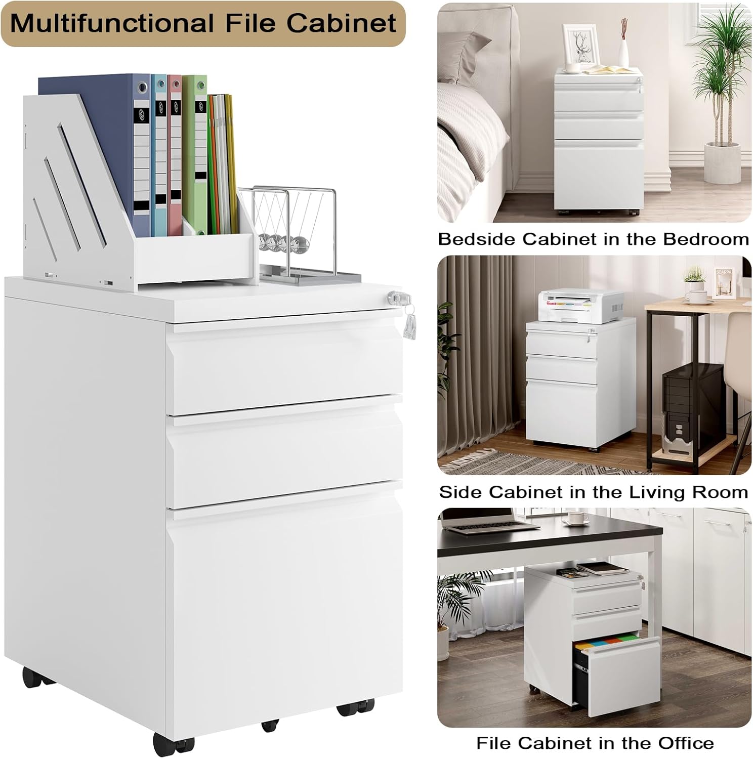 Thumbnail 8 de WOLTU Archivador Móvil con 3 Cajones y Cerradura 🗄️