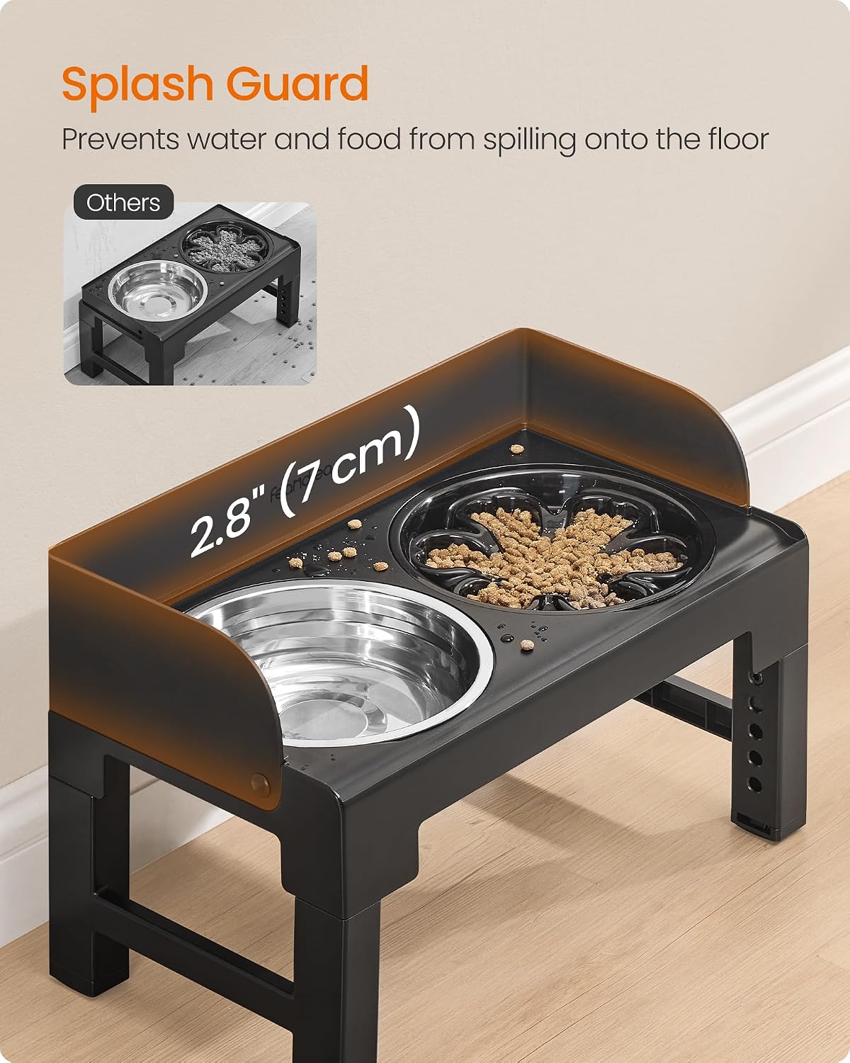 Detalle de Feandrea Raised Dog Bowls with Stand (PRB103B01) – Adjustable 6 Heights Slow Feeder with 304 Stainless Steel Bowls
