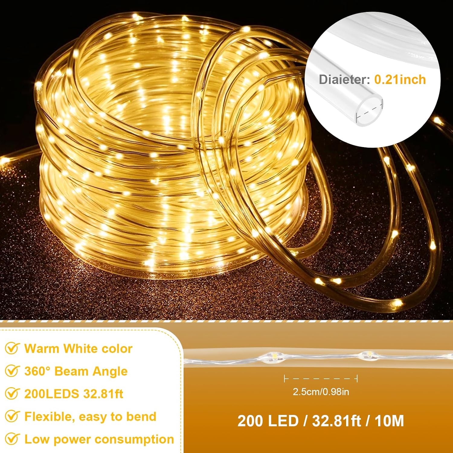 Detalle 2 de Auting Lichterschlauch Außen mit Fernbedienung, 13 m – 200 LEDs, IP65, dimmbar, Timer