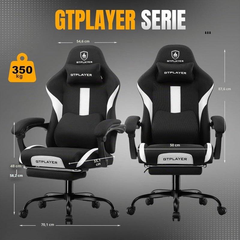 Detalle de GTPLAYER Silla Gaming Ergonómica en Blanco con soporte lumbar ajustable