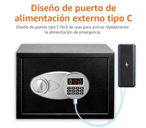 Detalle de Amazon Basics Caja Fuerte de Seguridad de Acero con Cerradura con Teclado (14 l) – 35 x 25 x 25 cm, Negro