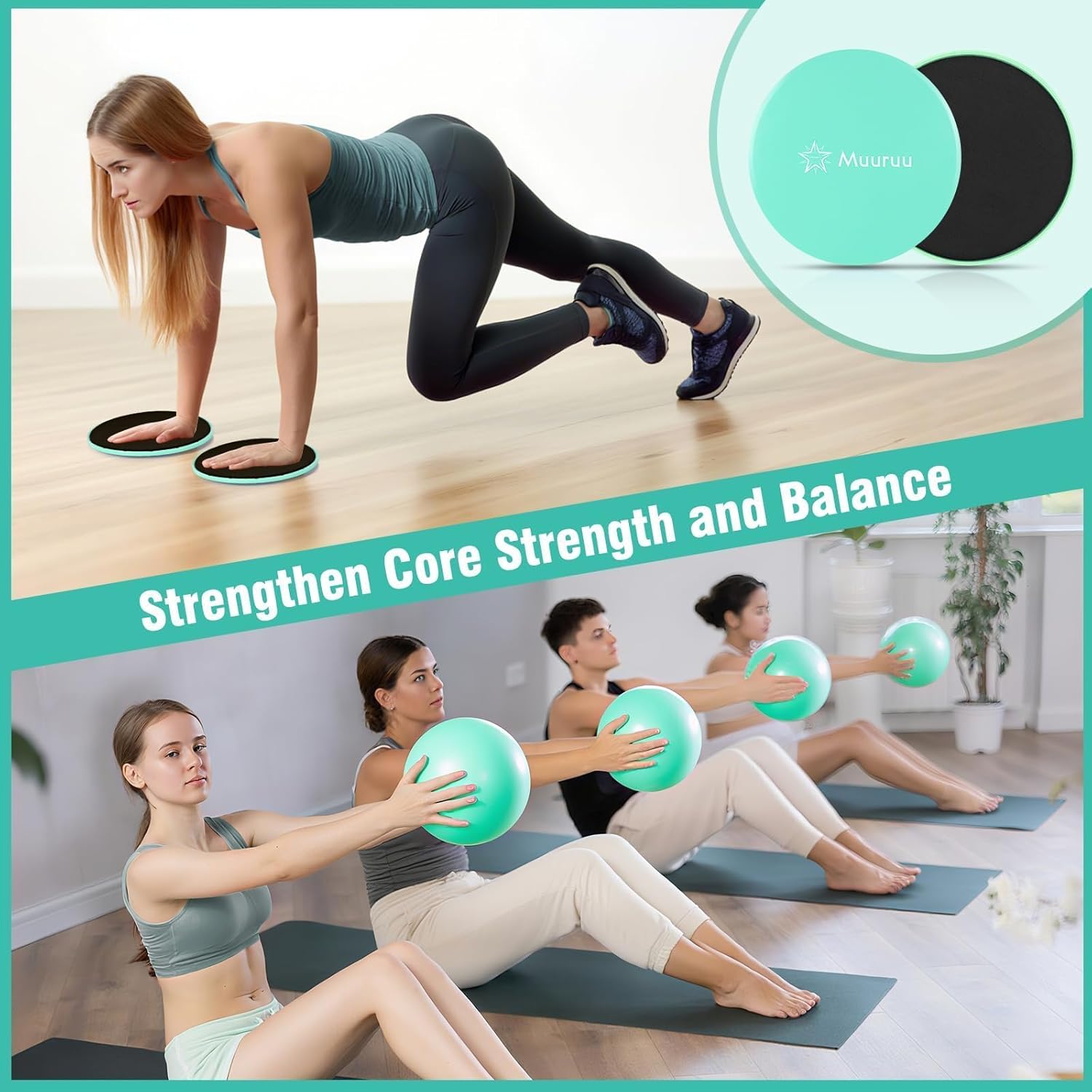 Detalle de Muuruu Pilates Equipment Kit for Home Workout (14" Magic Circle + Ball, Ring, Bands, Weights & Accessories)