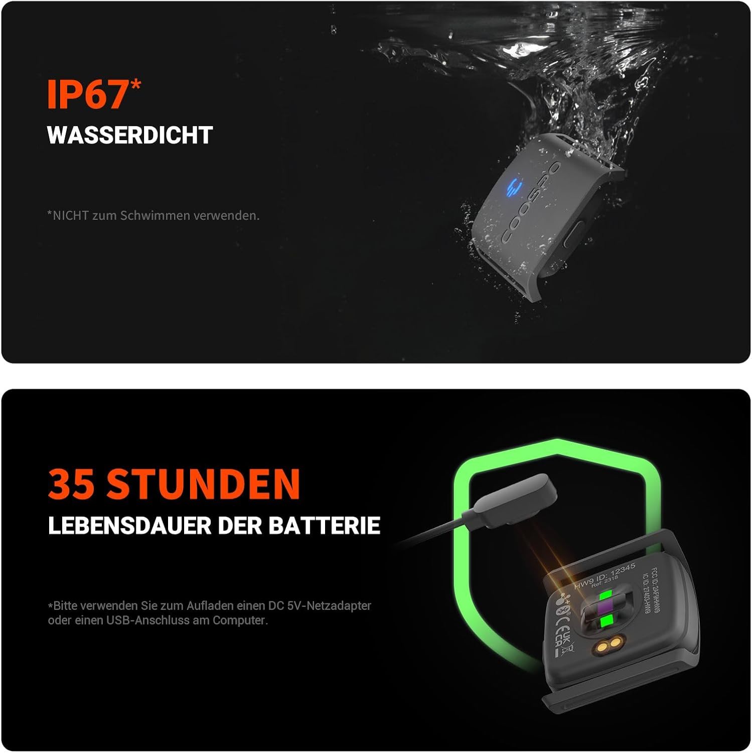Thumbnail 5 de COOSPO HW9 Herzfrequenzmesser Armband – IP67, Bluetooth 5.0/ANT+, HRV & 35h Akku