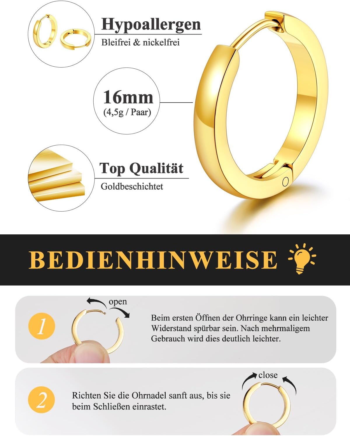 Detalle 2 de U7 Huggie Creolen mini Hoop aus Edelstahl 12 mm