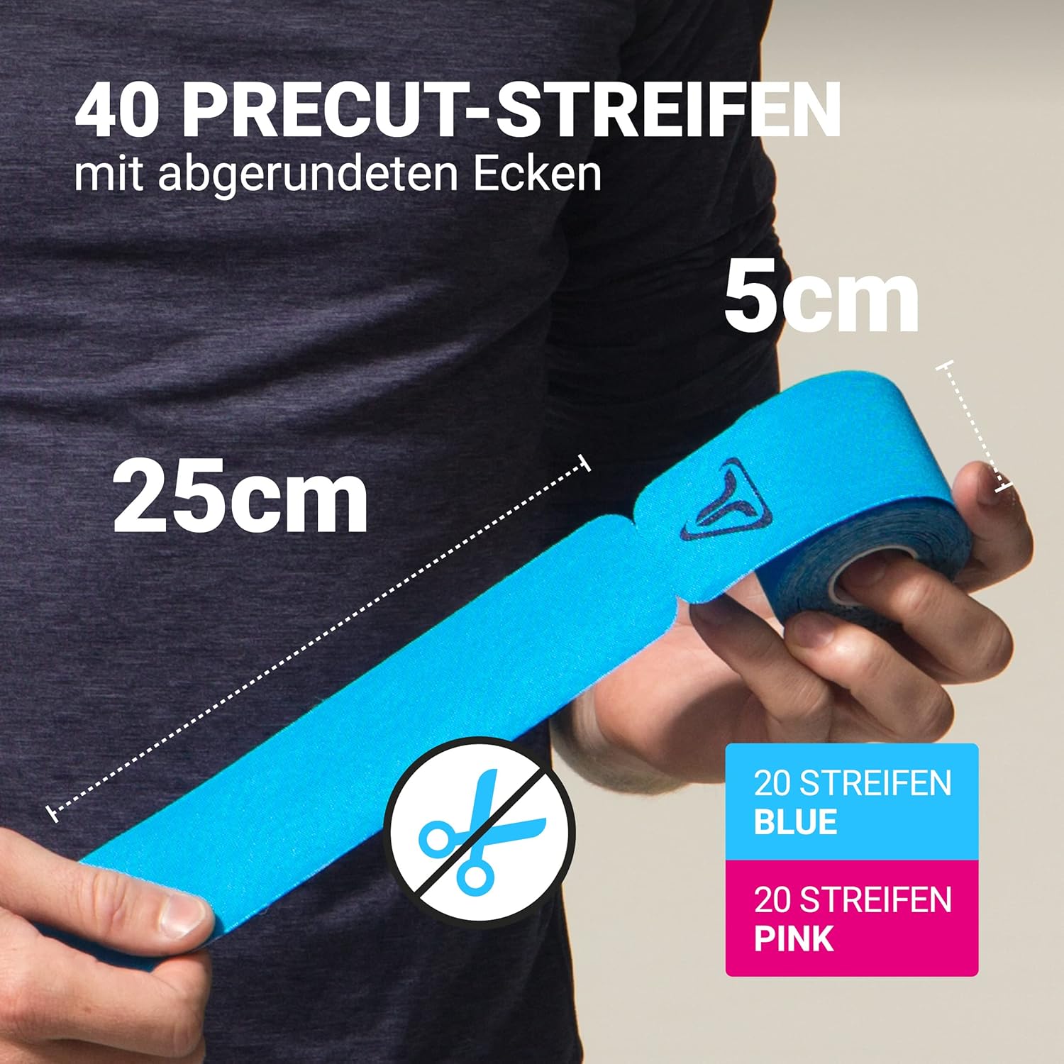 Thumbnail 1 de TRUETAPE Kinesiotape PRO Precut DUO-Pack – 2 x 20 vorgeschnittene Streifen (25 cm x 5 cm) – Wasserfeste & Elastische Kinesiotapes – Blau & Pink