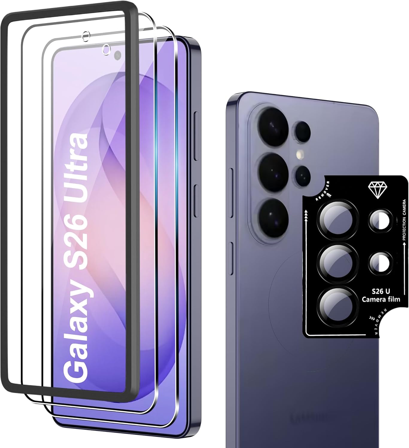 Detalle de Fitudoos Panzerglas Schutzfolie für Samsung Galaxy S26 Ultra 5G – 2er Pack inkl. Kamera-Panzerglas und Installationswerkzeug