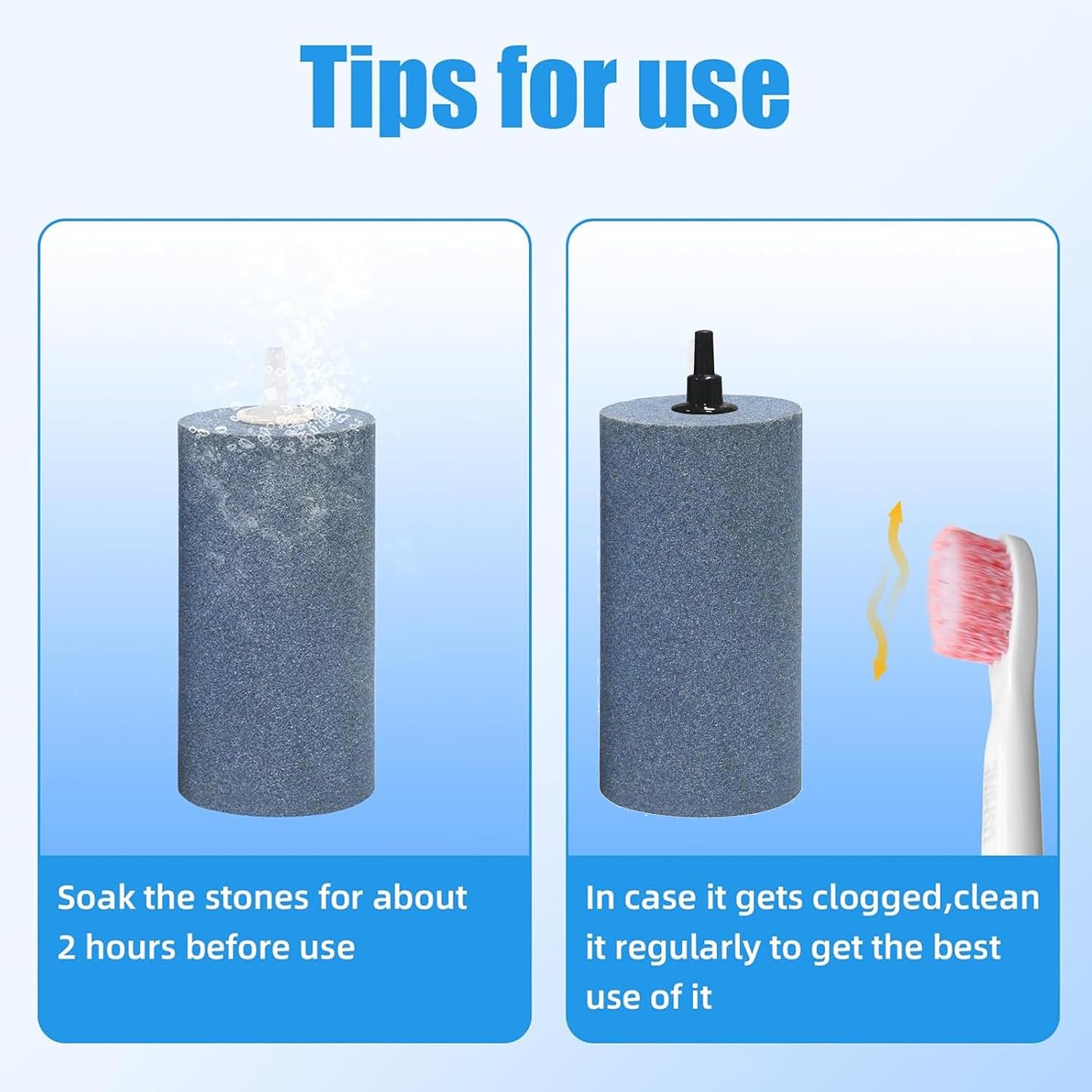 Detalle de YUDOTE Aquarium Air Stones 10cm – Large Aerator Bubble Diffuser (Grey, Pack of 2)