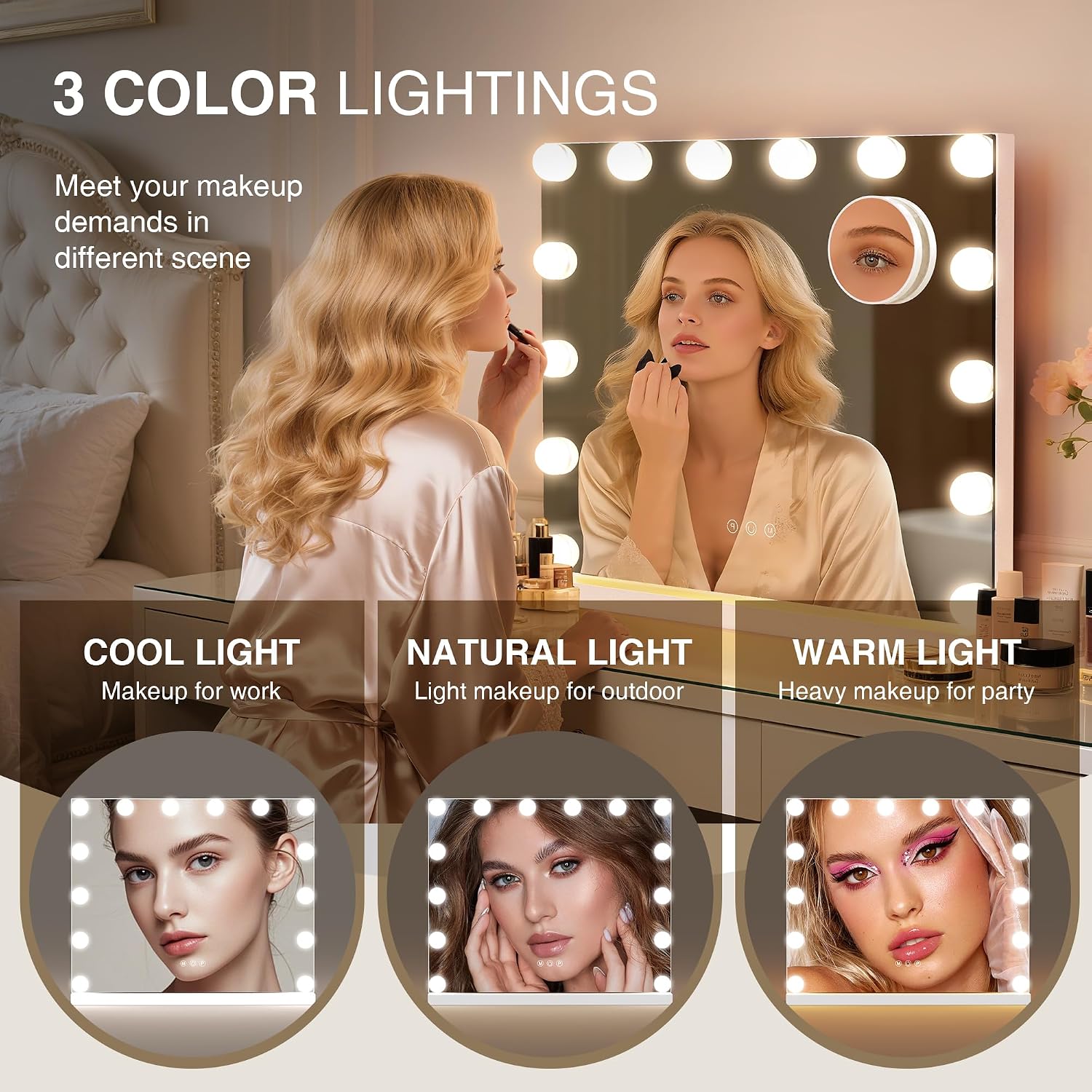Thumbnail 2 de MEKKLEON Miroir cosmétique Hollywood 52 x 40 cm