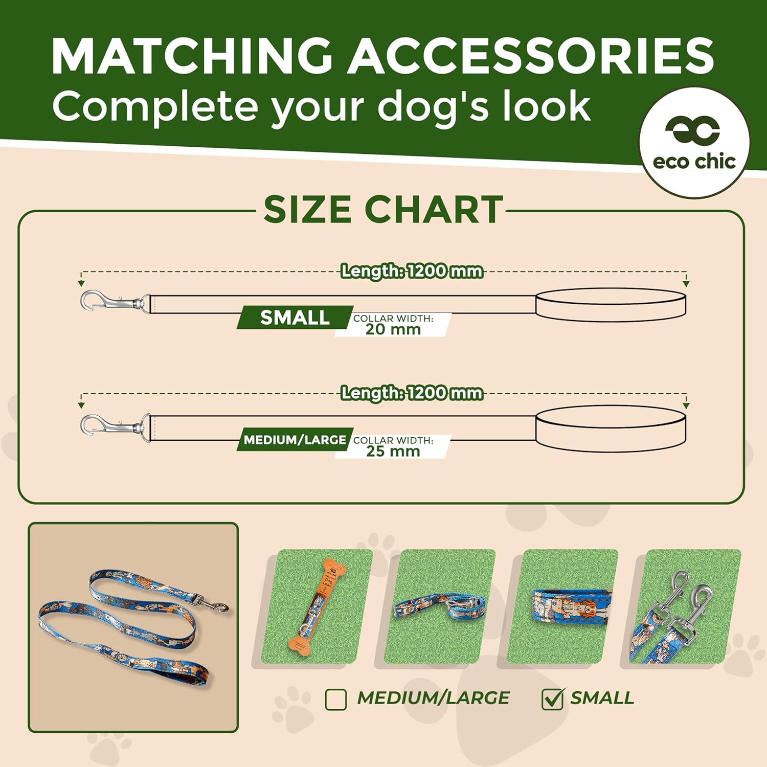 Thumbnail 2 de Eco Chic Recycled Dog Lead Double-Sided Reflective (Machine Washable) – Dogs Blue, Small