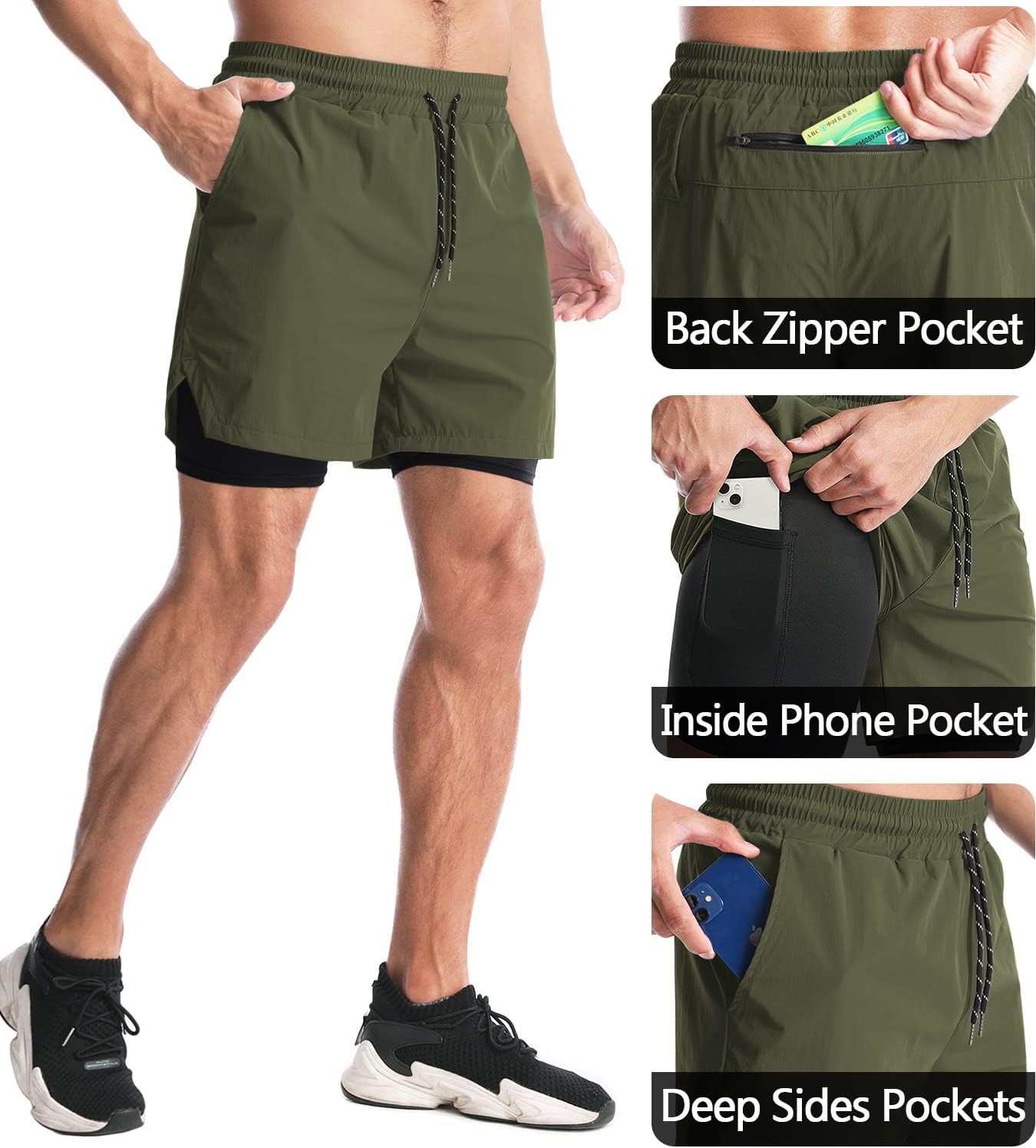 Detalle 2 de Aolesy Men's 2 in 1 Running Shorts 5" – Lightweight Quick-Dry Training Short with Pockets